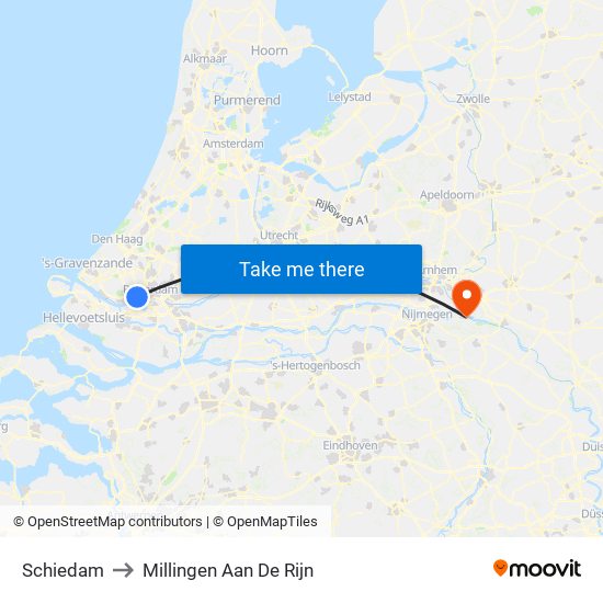 Schiedam to Millingen Aan De Rijn map