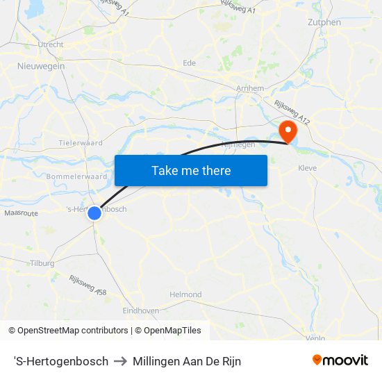 'S-Hertogenbosch to Millingen Aan De Rijn map