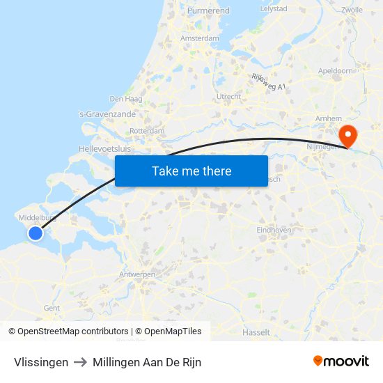 Vlissingen to Millingen Aan De Rijn map