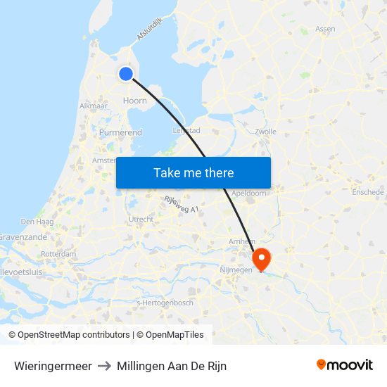 Wieringermeer to Millingen Aan De Rijn map