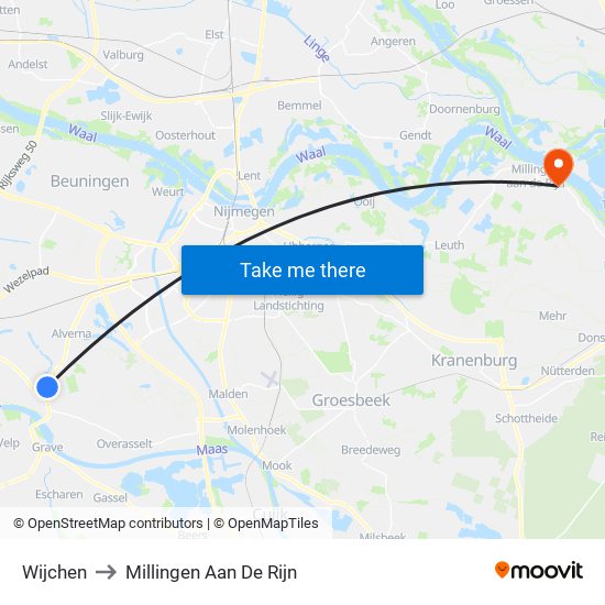 Wijchen to Millingen Aan De Rijn map