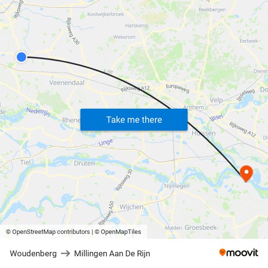 Woudenberg to Millingen Aan De Rijn map