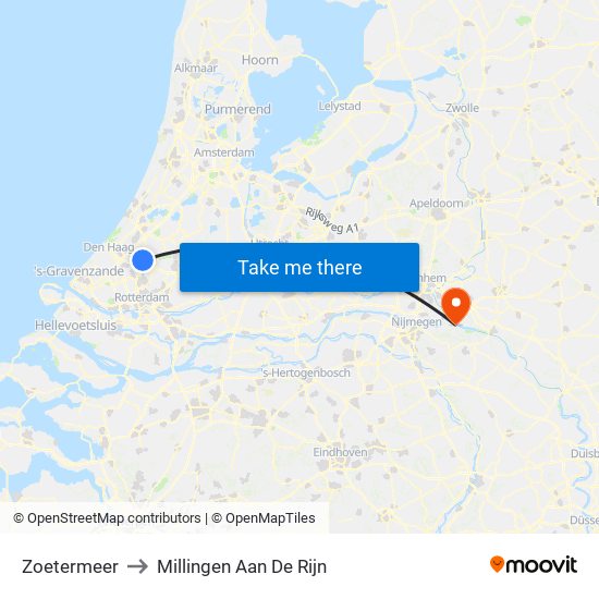 Zoetermeer to Millingen Aan De Rijn map