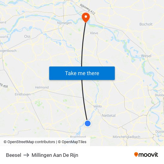 Beesel to Millingen Aan De Rijn map