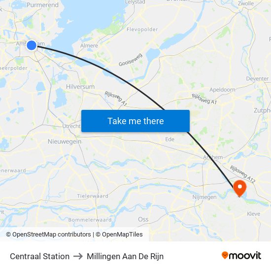 Centraal Station to Millingen Aan De Rijn map