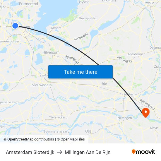 Amsterdam Sloterdijk to Millingen Aan De Rijn map