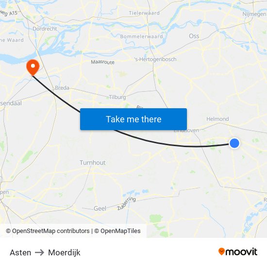 Asten to Moerdijk map