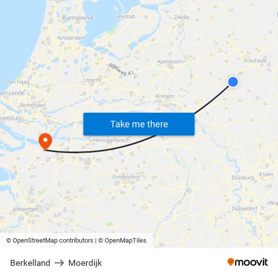 Berkelland to Moerdijk map