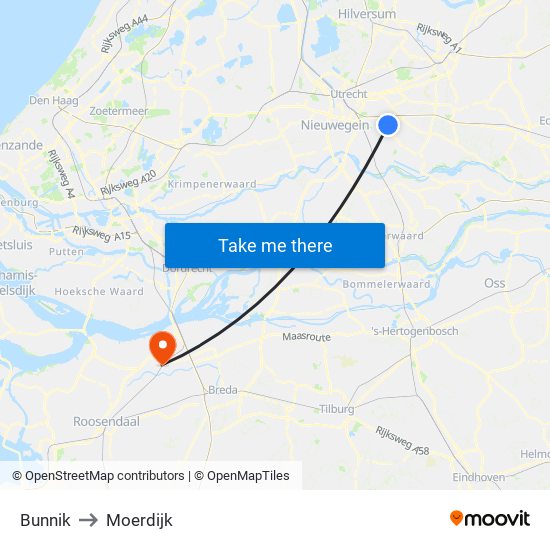 Bunnik to Moerdijk map