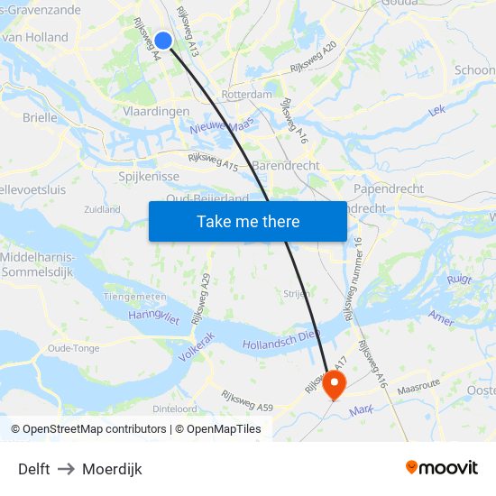 Delft to Moerdijk map