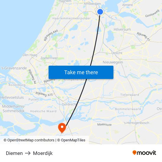 Diemen to Moerdijk map