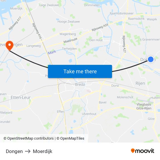 Dongen to Moerdijk map