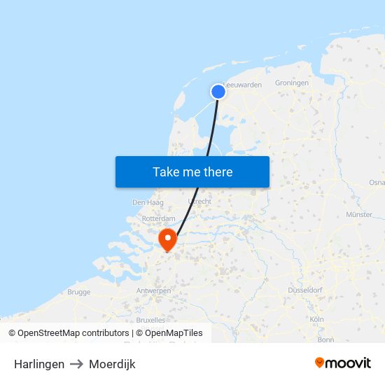 Harlingen to Moerdijk map