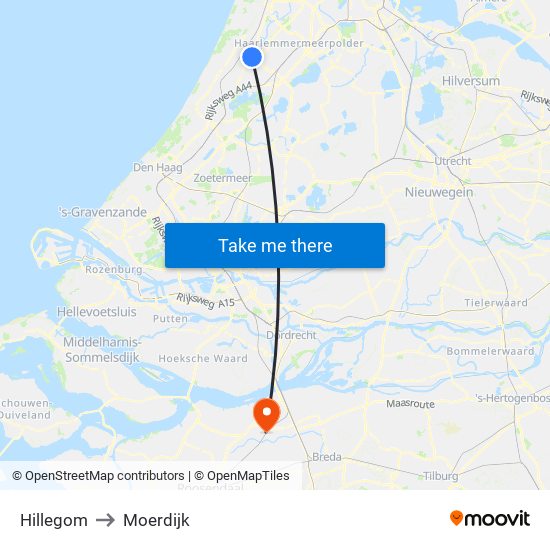 Hillegom to Moerdijk map