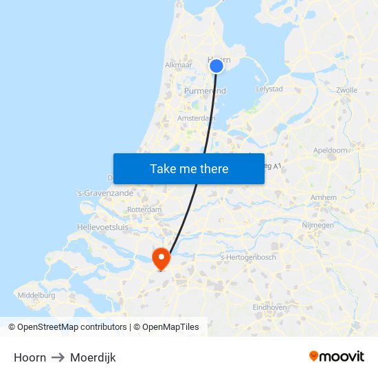 Hoorn to Moerdijk map