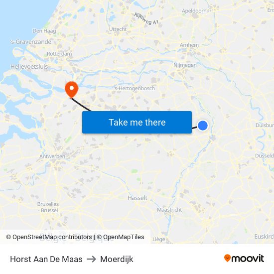 Horst Aan De Maas to Moerdijk map