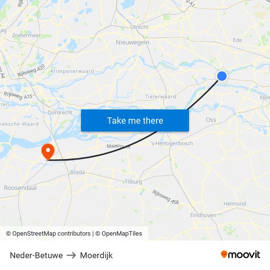 Neder-Betuwe to Moerdijk map