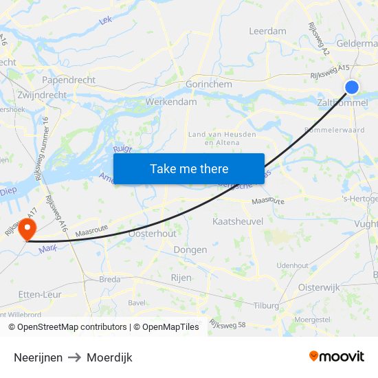 Neerijnen to Moerdijk map