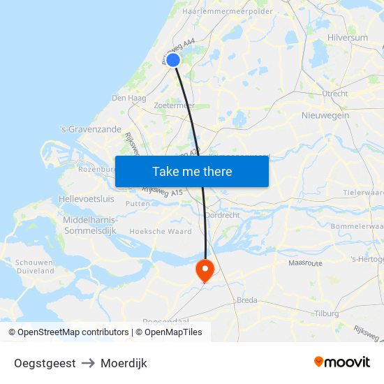 Oegstgeest to Moerdijk map