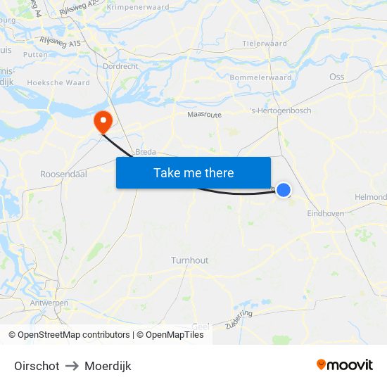 Oirschot to Moerdijk map