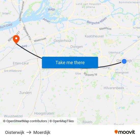 Oisterwijk to Moerdijk map