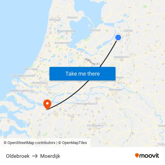 Oldebroek to Moerdijk map