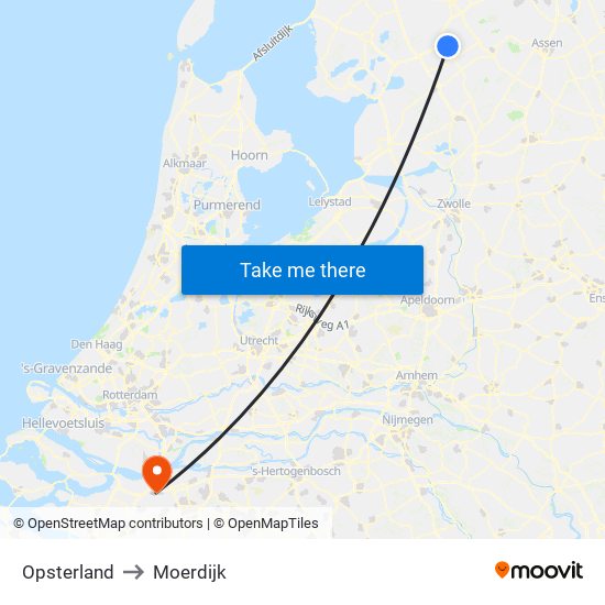 Opsterland to Moerdijk map