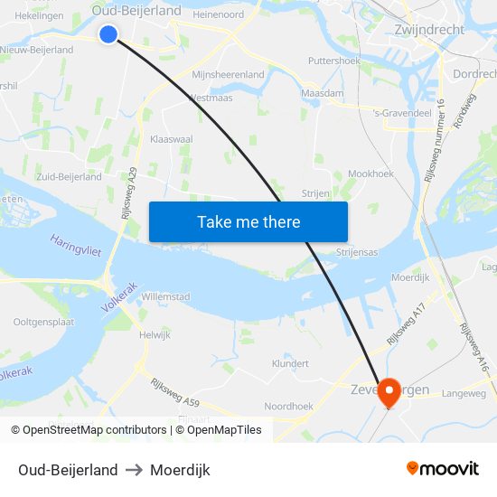 Oud-Beijerland to Moerdijk map