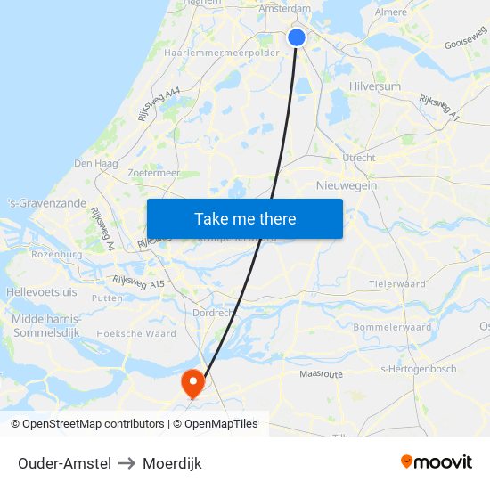 Ouder-Amstel to Moerdijk map