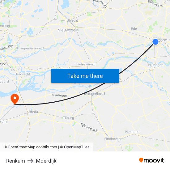Renkum to Moerdijk map