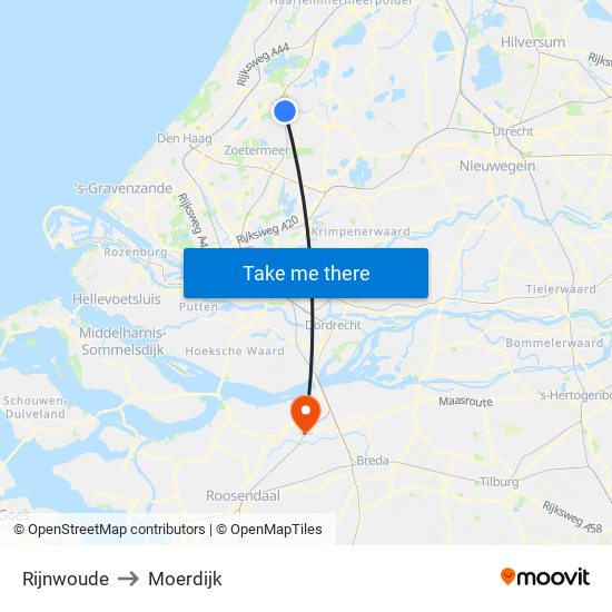 Rijnwoude to Moerdijk map