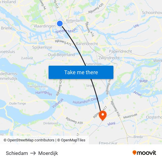 Schiedam to Moerdijk map