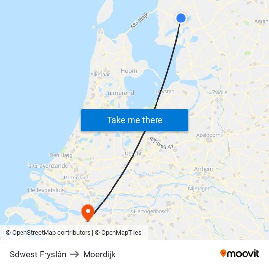 Sdwest Fryslân to Moerdijk map