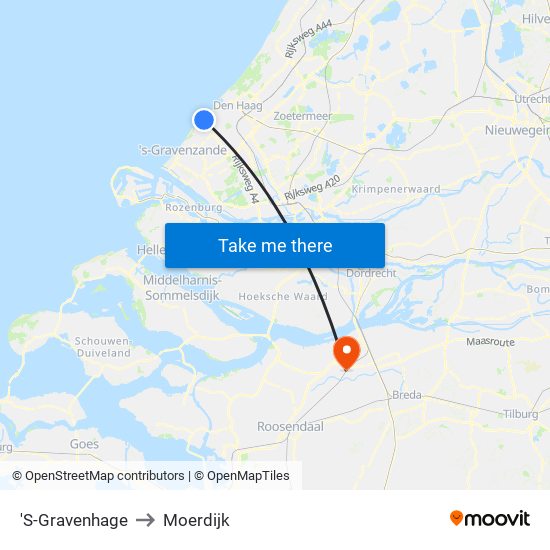 'S-Gravenhage to Moerdijk map