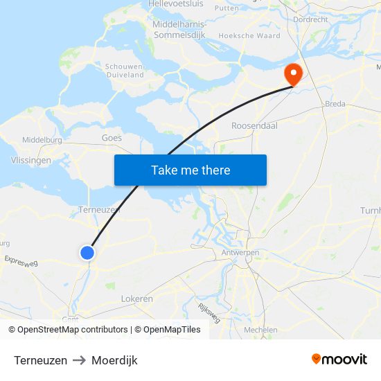 Terneuzen to Moerdijk map