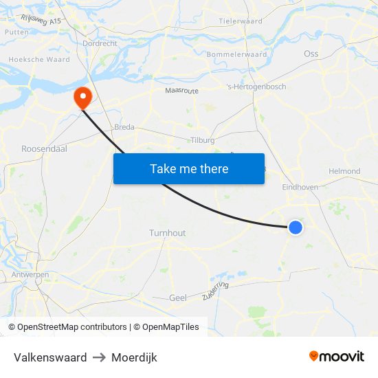 Valkenswaard to Moerdijk map