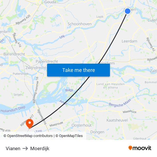 Vianen to Moerdijk map