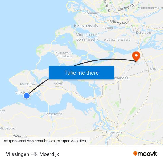 Vlissingen to Moerdijk map