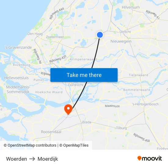 Woerden to Moerdijk map