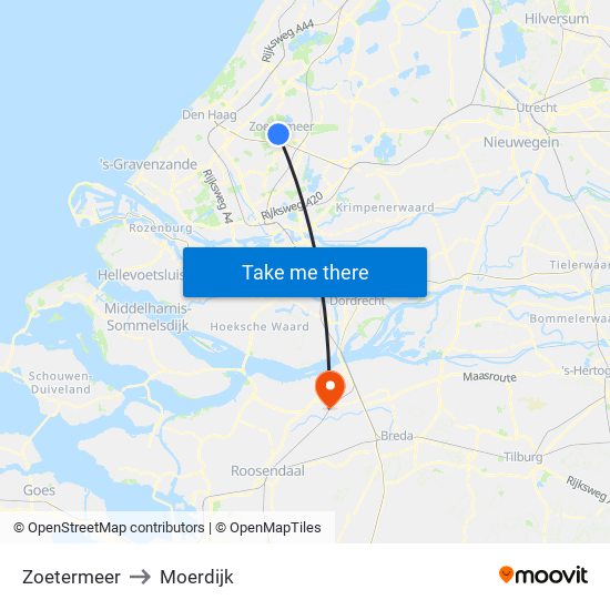 Zoetermeer to Moerdijk map