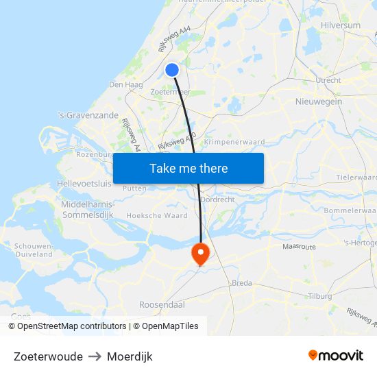 Zoeterwoude to Moerdijk map