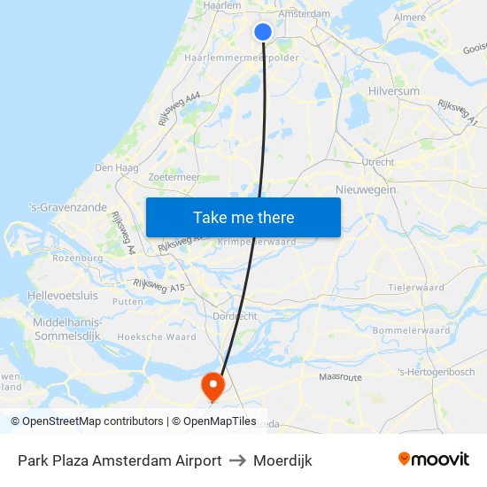 Park Plaza Amsterdam Airport to Moerdijk map