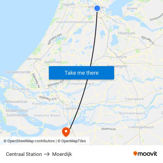 Centraal Station to Moerdijk map