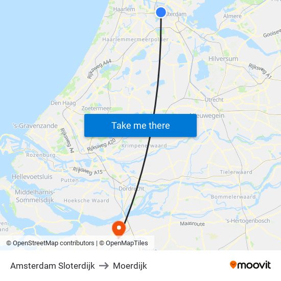 Amsterdam Sloterdijk to Moerdijk map