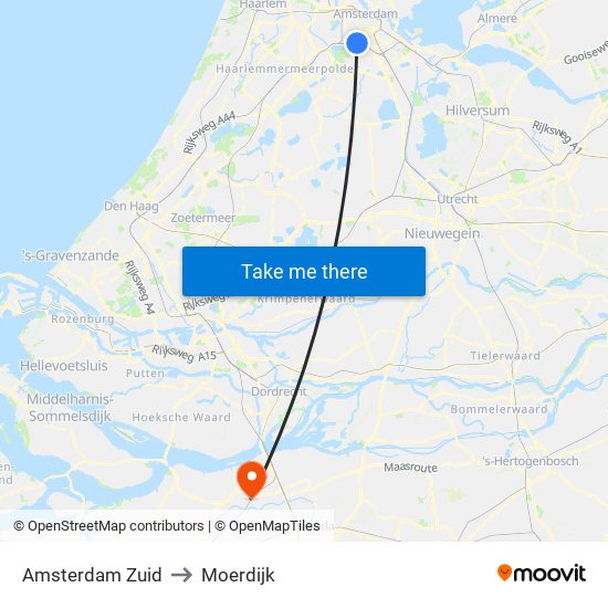 Amsterdam Zuid to Moerdijk map