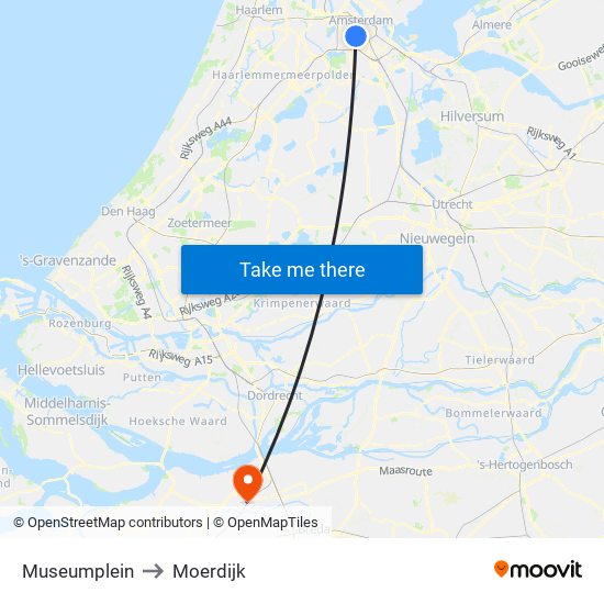 Museumplein to Moerdijk map