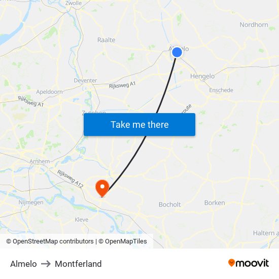 Almelo to Montferland map