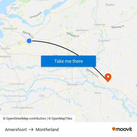 Amersfoort to Montferland map