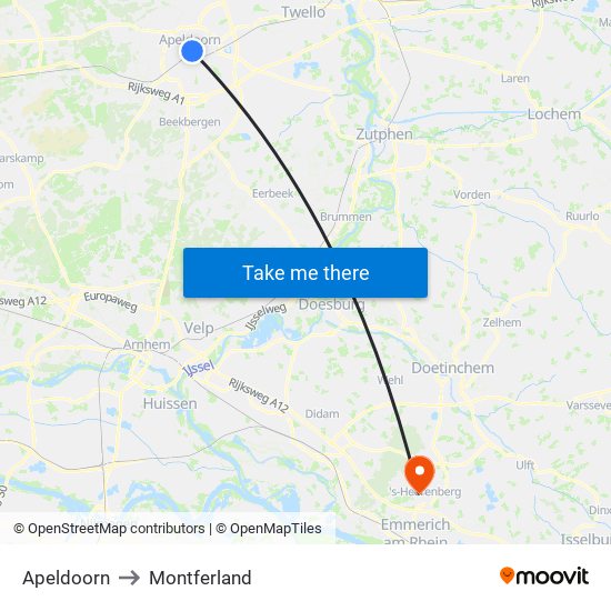 Apeldoorn to Montferland map