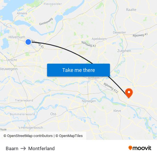 Baarn to Montferland map